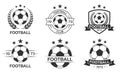 Football logo set with a ball. Soccer club or team emblem, badge, icon design. Sport tournament, league, championship label. Royalty Free Stock Photo